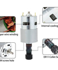 CNC1610 Pro 3 Axis GRBL Control DIY Mini CNC Router Kit motor with details on cooling fan, copper winding, ER11 collet set, M4 screw hole