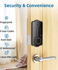 5 in 1 Keyless Entry Smart Lock with Fingerprint Deadbolt Auto Lock Touch Keypad IC Card Passcode Keys and App Control on door