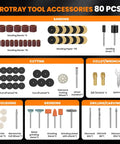 Killer Cordless Rotary Tool Kit Packing Eighty Heavy Duty Bits, accessories for sanding, cutting, polishing, and grinding.