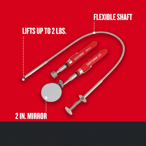 3 Piece Automotive Magnetic Pickup Tool Kit With Flexible Claw And Shaft For Tight Spaces, Lifts Up To 2 Lbs, Handy Mechanic Tools For Grabbing Small Parts In Hard To Reach Areas