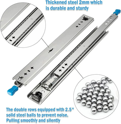 Full Extension Side Mount Drawer Slides For 52 To 60 Inch Drawers, Heavy Duty Rails, Quiet Smooth Glide, Solid Cold Rolled Steel
