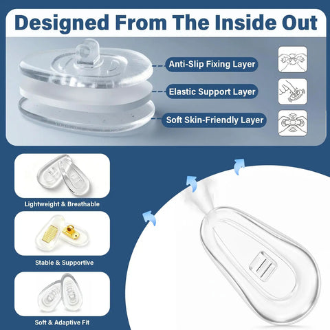 Top Shelf Screw In Silicone Nose Pads For Glasses 9 Pair Replacement Kit with elastic support layer and anti-slip design.