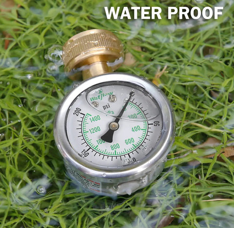 2 Inch Glycerin Filled Stainless Steel Water Pressure Gauge Built For Home And Garden Use, 3/4 Inch Female Hose Thread, waterproof