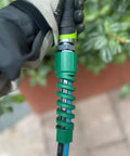 Heavy Duty Five Eighth Inch Garden Hose Fittings Kit Two Pack Metal Male Connectors With Bend Restrictor in use