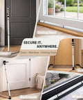 Heavy Duty 3 In 1 Door Security Bar With High Strength Steel And Anti Slip Rotating Base shown securing doors and windows in various settings