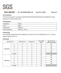 SGS test report showing ASTM D6413/D6413M-2022 compliance for flame resistance of black fabric used in fireproof welding blanket.