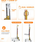 Heavy Duty Portable Lift Trolley With Manual Winch And Forks, Ultimate 80kg Material Handler for dual brake and handles functionality.