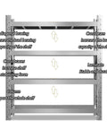 Rock Solid Heavy Duty Garage Shelving Four Tier Commercial Steel Storage Rack, showing structural details of steel construction.