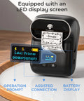 Bluetooth Portable Label Printer For Small Biz Fast Thermal Label Maker with LED display, printing a clothing tag.