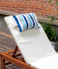 Blue Outdoor Lounge Pillow With Insert And Adjustable Elastic Straps For Recliners Beach Chairs And Office Chairs Waterproof Stain Resistant Neck And Lumbar Support Perfect Patio Poolside Comfort 2 Pack installed on lounger