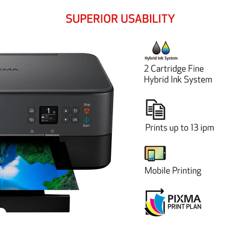All In One Wireless Inkjet Printer Print Copy Scan With Alexa 1.44 Inch Oled Display front view showing controls and printed photo