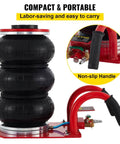 3 Ton Triple Bag Air Jack For Cars, Fast 5 Second Lift, 6600 Lbs Capacity, Lifts From 5.3 Inches To 15.75 Inches, Heavy Duty Pneumatic Car Lift With Short Handle, Red