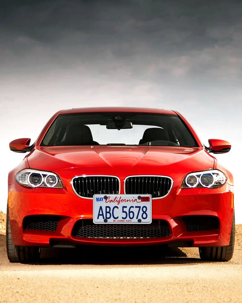 Red car with Universal Front License Plate Holder Bracket Kit With Copper Threaded Inserts Stainless Steel Zip Ties