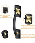 Diagram of Oil Rubbed Bronze Double Door Handle Set with Dummy and Single Cylinder Deadbolt, showing internal zinc alloy components.