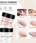 Three Color Acrylic Nail Powder Starter Kit With Electric Nail Drill And UV Light Pro Tools Set Including Nail Forms Files Buffers Brush And Decor For Beginners Home Salon Gift Clear White Nude showing acrylic powder jars and nail uses