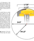 Diagram showing Go-To Horizontal Crown Router Bit With 1-1/2 Inch Radius And 1/2 Inch Shank For CNC and handheld use, Model 16170.