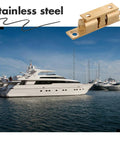 Copper Ball Catch Door Latch Set For Boats And Yachts with yacht illustration, stainless steel hardware inset view.
