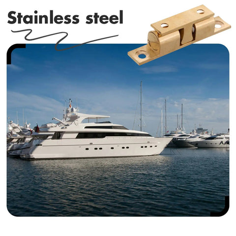 Copper Ball Catch Door Latch Set For Boats And Yachts with yacht illustration, stainless steel hardware inset view.
