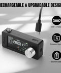 All-Band DSP Radio With Si4732 Chip, pocket size model, showing USB-C charging cable and 1.9-inch color screen features.