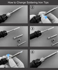 Step-by-step guide to changing soldering iron tips on Ultimate 80W Soldering Iron Kit With Solder Sucker Tweezers Stand Holder Wire Cutter Tips And Cleaner For Electronics Jewelry DIY Welding Repair Pro Grade Soldering Tool Set