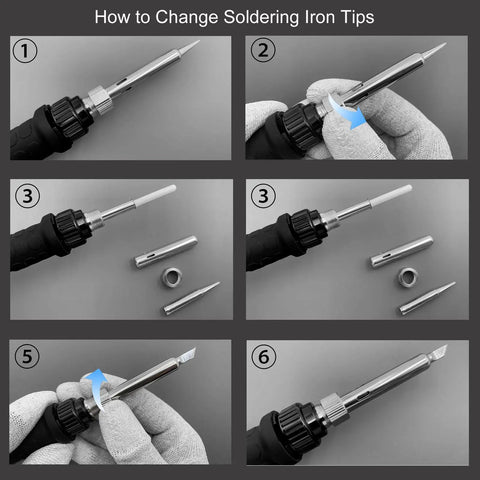 Step-by-step guide to changing soldering iron tips on Ultimate 80W Soldering Iron Kit With Solder Sucker Tweezers Stand Holder Wire Cutter Tips And Cleaner For Electronics Jewelry DIY Welding Repair Pro Grade Soldering Tool Set