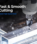 toolant Noir-Ti cobalt countersink drill bit installed in a drill chuck cutting metal