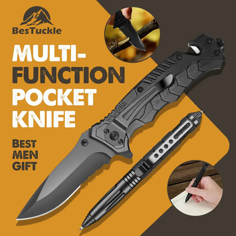 Multi-function pocket knife and pen from Dope 25 Piece Survival Kit For Men Dads Camping Essentials Gear And Outdoor Survival Tools Gift For Him Valentines Christmas Stocking Stuffers And Gift Ideas