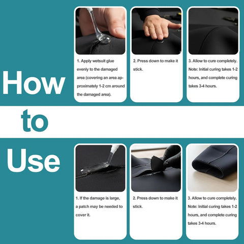 How to use Heavy Duty Wetsuit Repair Glue And Waterproof Sealant For Dive Gear Upkeep with application steps on neoprene.