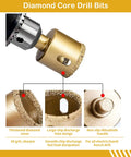 Hole Saw Drill Bit Set Core Bits For Ceramic Tile Glass Marble Granite Gypsum 12 Pc Wet Or Dry Use With Serrated Brazing Bits Sizes