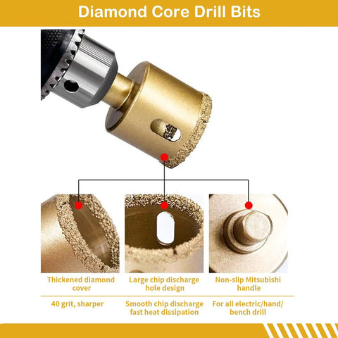Hole Saw Drill Bit Set Core Bits For Ceramic Tile Glass Marble Granite Gypsum 12 Pc Wet Or Dry Use With Serrated Brazing Bits Sizes