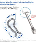 Titanium alloy pin retaining clip with dimensions, tool-free install. Product: Ten Pcs M4 Titanium Disc Brake Pad Retaining Clips For MTB And XC Bikes Ultra Lightweight Yet Tough Corrosion And Heat Resistant Anti Loosen Clip System With Spring Clip And Lock Ring For Secure Fit.