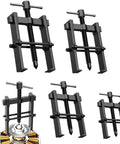 Heavy Duty 4 Pc 2 Jaw Bearing Puller Gear Kit With 2 3 4 6 Inch Sizes Made From Heat Treated Carbon Steel For Auto Repair Moto Wheels Shop Pulling Stuck Parts Easy No Hassle Using Pro Mechanic Tools To Handle Job With Ease Every Time Right Now. 4-piece 2-jaw bearing puller set in black carbon steel