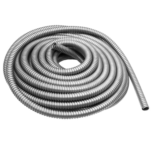 Coiled half inch flexible electrical conduit fifty foot galvanized iron for home and industrial wiring protects wires, easy bends.