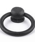 2-Inch Black Wrought Iron Cabinet Handles And Drawer Pulls Antique Style, front view showing single pull ring and texture.