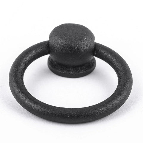 2-Inch Black Wrought Iron Cabinet Handles And Drawer Pulls Antique Style, front view showing single pull ring and texture.