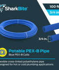 Three Quarter Inch Blue PEX B Tubing For Plumbing Flexible Water Pipe Freeze Resistant And Easy Install 100 Feet Coil