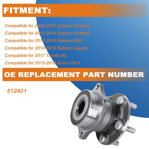 Rear Wheel Hub Bearing Assembly Two Pack Drop In Bolt On Fits 2009 2013 Subaru Forester 2010 2014 Outback 2013 2016 BRZ 5 Lug
