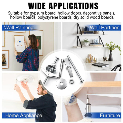 Heavy Duty Toggle Bolts Set For Drywall And Ceilings, 100 Pcs Hollow Wall Anchors With 1/8, 3/16, 1/4 Inch Sizes, Screws, Washers, And Wing Nuts For Hanging Decor And Medium To Heavy Fixtures. Toggle bolts kit for drywall, ceilings, and shelves