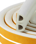 Close-up of Weather Stripping Seal Tape For Doors And Windows Frames Self Adhesive D Type Foam Sealing Strip 32.8 Ft White Rubber