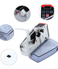 On The Go Mini Money Counter For Multi Currency Banknotes With Handy Carry Case showing details and buttons, compact and portable design