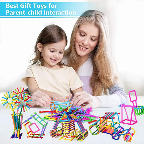 Mother and daughter building with 1054 Pieces Building Blocks Set For Creative STEM Learning Interlocking Construction Toy Kit For Kids.