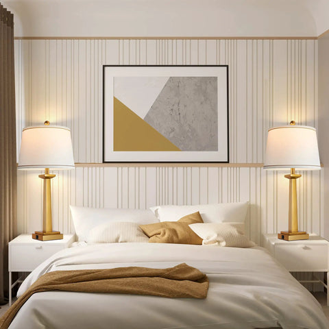 Gold 29 Inch Table Lamps Set of 2 for Living Room beside bed with modern decor and abstract art