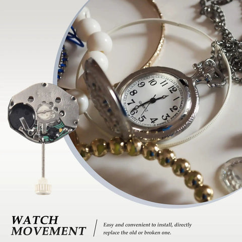 5-Piece SL68 Quartz Watch Movement Replacement Kit For DIY Watch Repair Pros next to open pocket watch