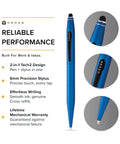 Tech2 Metallic Blue All In One Ballpoint Pen With Built In Stylus, Medium Point, Black Ink, Smooth Glide Write, Ergonomic Grip, Durable Metal Body For Everyday Carry, blue pen close-up