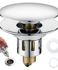 Close-up of Pop Up Sink Stopper For 1.1 To 1.5 Inch Drains, Stainless Steel Hair Catcher Drain Filter, showing chrome finish