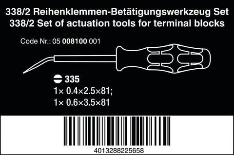 Pro Grade Actuation Tools Set For Terminal Blocks With Spring Cages, Curved Tip, 338 2 Piece Tool Kit For Electricians