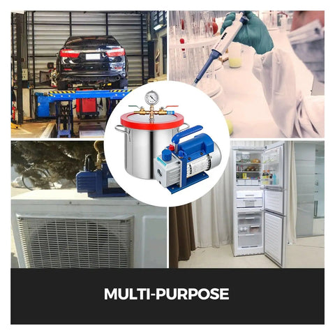 2 Gallon Vacuum Chamber With 1.8CFM Rotary Pump, 9L 220ml Degassing Unit For Jewelry Epoxy Resin Craft Projects High Capacity 1 Stage Motor With Cooling Fan Noise Reduction Design Durable Build