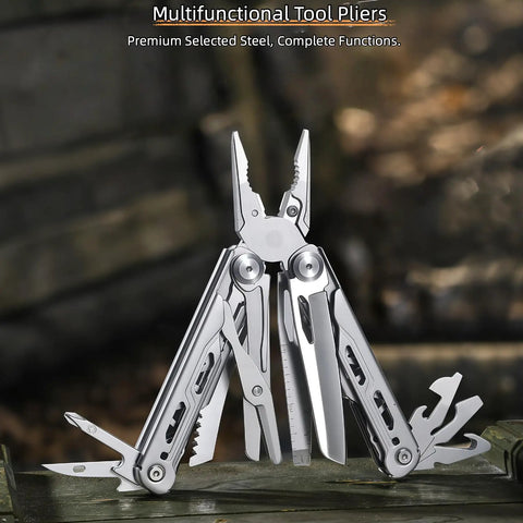 All In One Multitool Pliers With Replaceable Wire Cutters And Glass Hammer Premium Steel Construction Wood Saw Scissors