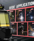 Intelligent Auto Darkening Welding Helmet With Big View Screen LED Digital Filter True Color Solar Powered Shield for MIG TIG Stick Cutting and Grinding displayed with various applications like grind and cut.