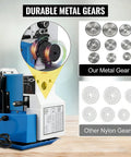 7 Inch Benchtop Metal Lathe Machine With 550W Motor And Up To 2250 Rpm Speed showing durable metal gears comparison with nylon gears.